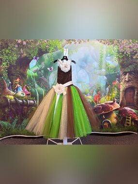 Handmade Green and Brown Tulle Tutu Girls Dress with Sequin
